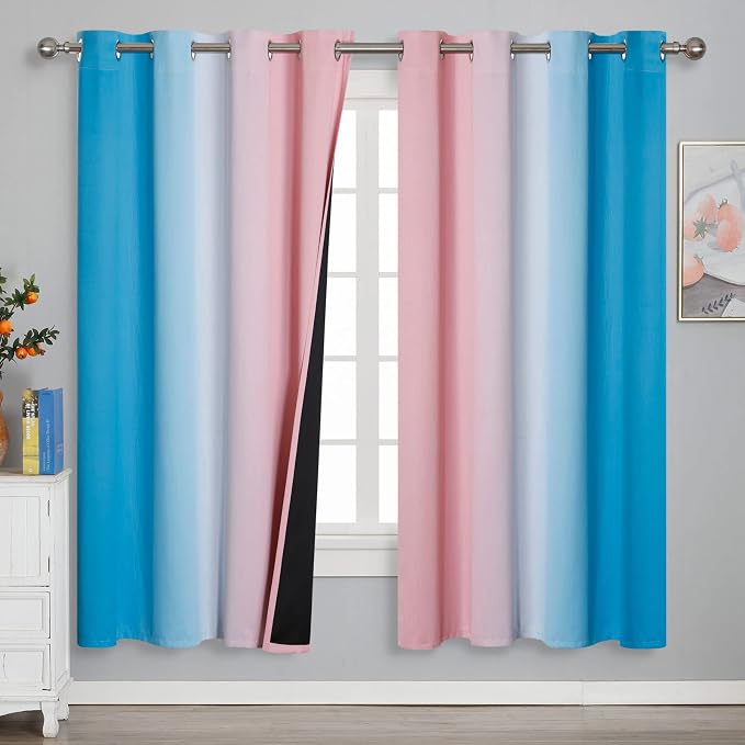 Pink and Blue Ombre Curtains for Bedroom 72 Inch Long | Room Darkening Curtains by ESTELARTEXTILER