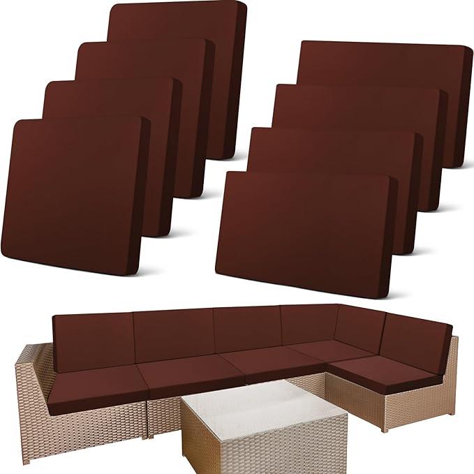 Newwiee 8 Pcs Stretch Patio Outdoor Cushion Covers Replacement, Dark Coffee | 4 by Newwiee