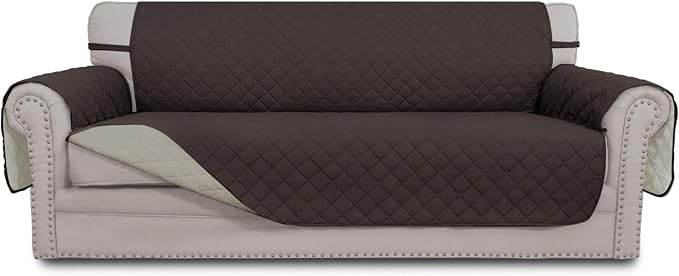 Easy-Going Reversible Couch Cover, 3 Cushion Sofa, Chocolate/Beige | Machine by Easy-Going
