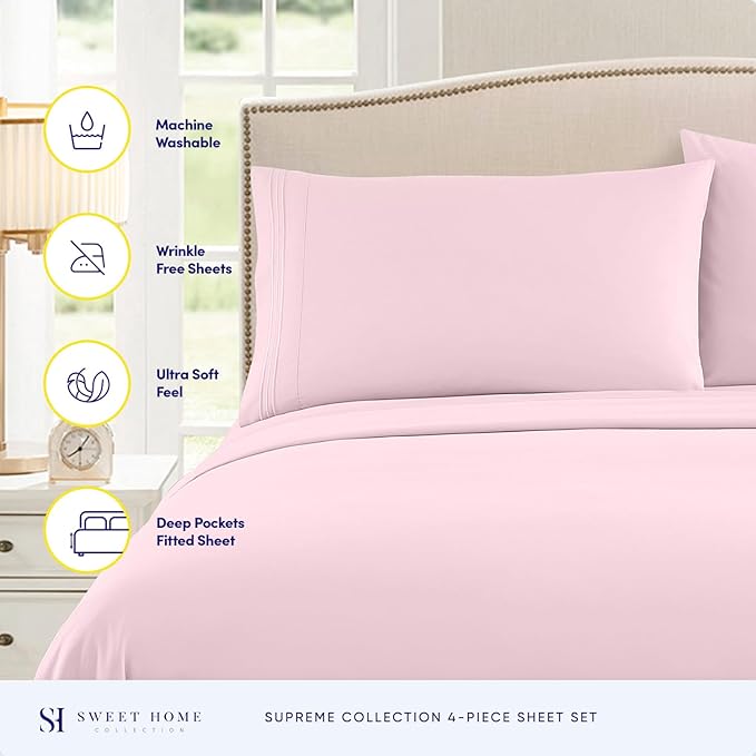 Twin Sheets - Breathable Luxury Sheets with Full Elastic & Secure Corner Straps Built In - 1800 Supreme Collection Extra Soft Deep Pocket Bedding Set, Sheet Set, EXTRA DEEP pocket - Twin, Pale Pink