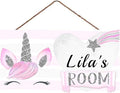Personalized Cute Unicorn Sign Custom Name Wall Hanging Signs Front Door Decor Home Decorative Door Decor for Kids Room Boys Girls Room Baby Bedroom
