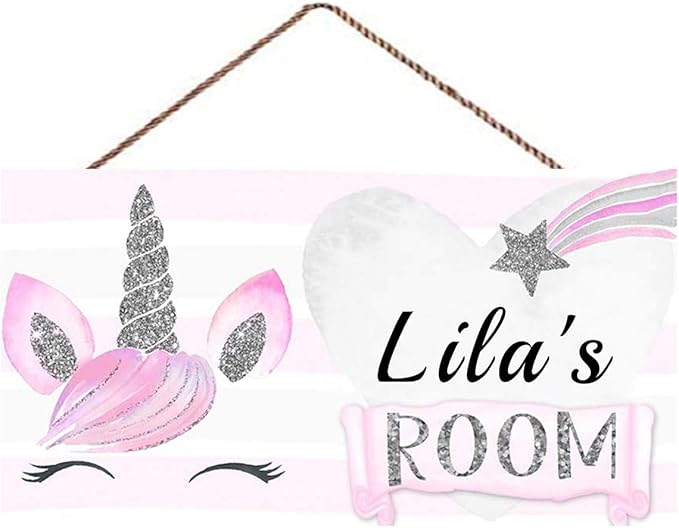Personalized Cute Unicorn Sign Custom Name Wall Hanging Signs Front Door Decor Home Decorative Door Decor for Kids Room Boys Girls Room Baby Bedroom