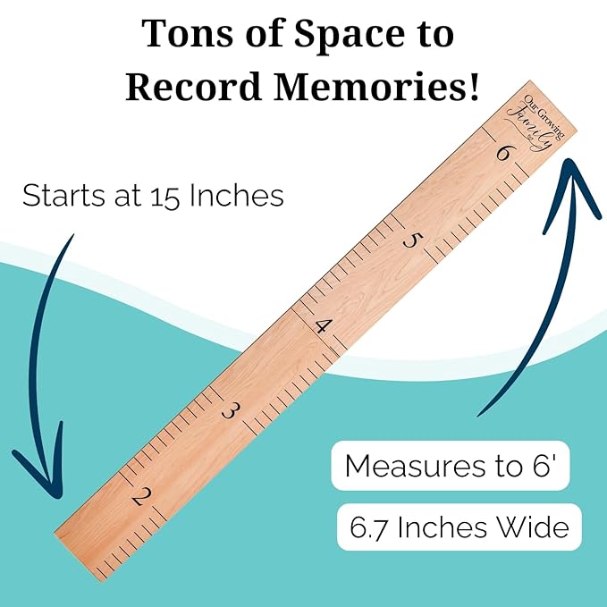 Headwaters Studio Wooden Growth Chart – Kids Height Chart, Wall Measurement for Kids, Height Chart for Wall, Growth Ruler for Children – Our Growing Family, Natural (63"x6.7")
