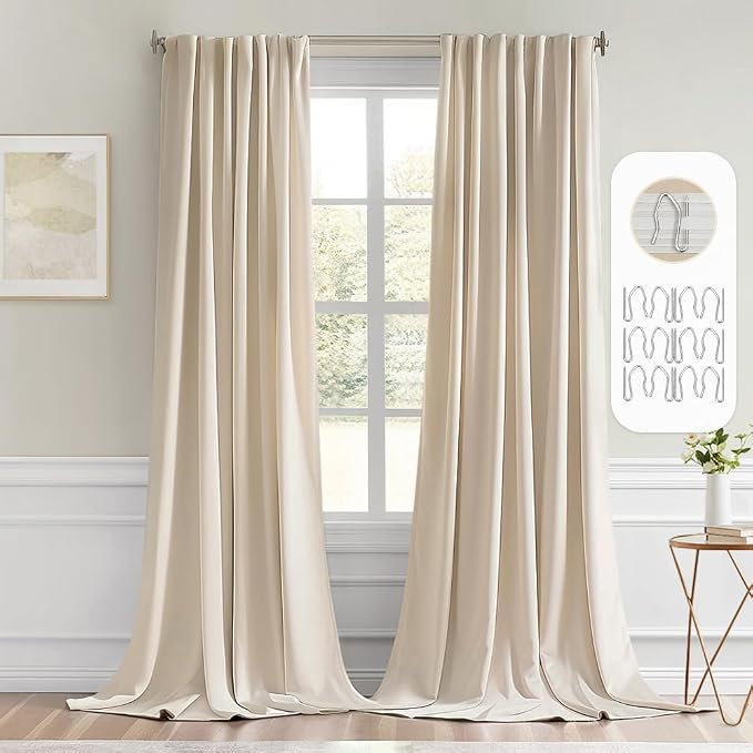MIULEE Cream Beige Back Tab Blackout Curtains 52x94 Inch Long 2 Panels Set | by MIULEE