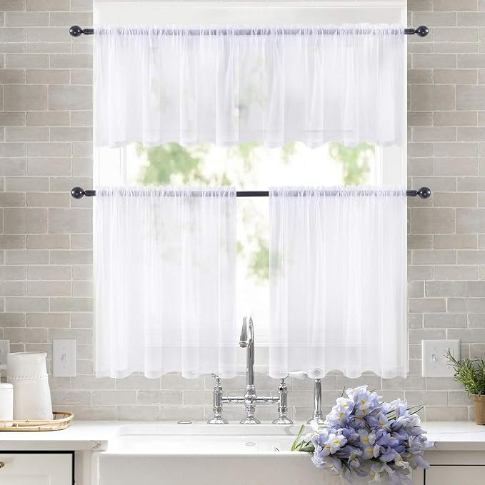 MIULEE 2 Panels Kitchen Tiers Half Window Sheer Curtains 29 X 24 Inch White | - Image 8