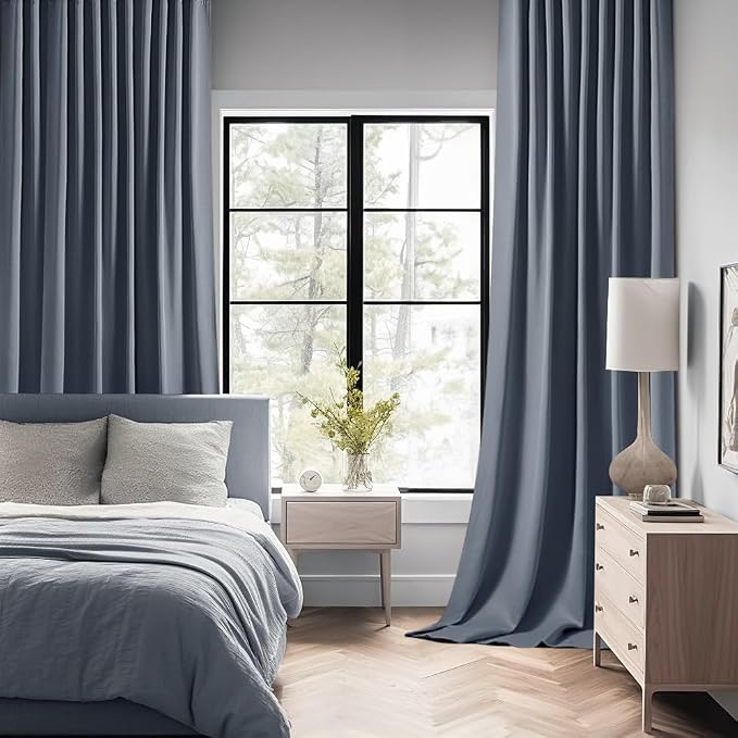 MIULEE Stone Blue Back Tab Blackout Curtains 52x102 Inch Long 2 Panels Set | - Image 2