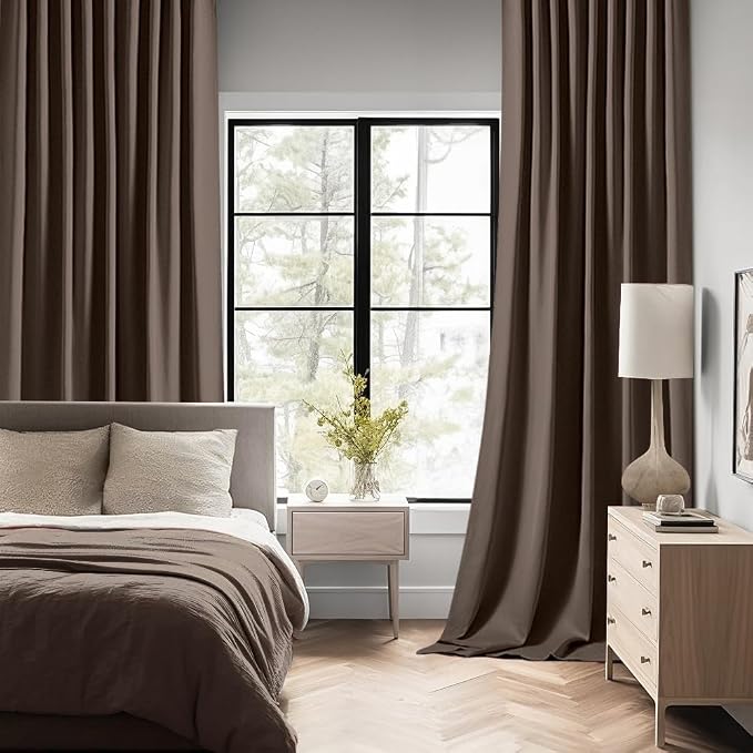 MIULEE Chocolate Brown Back Tab Blackout Curtains 52"x72" Long 2 Panels Set | - Image 2
