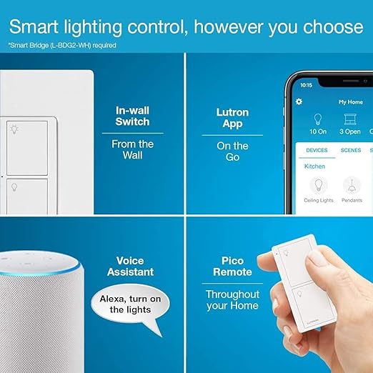 Lutron Caseta Original Smart Light Switch (Lutron Smart Hub Required), for Home, LED, and Fans, 6 Amp, Single-Pole/3-Way, Neutral Required, PD-6ANS-LA-2-Pack, Light Almond, 2 Pack