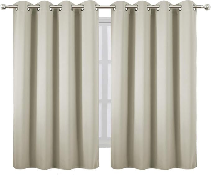 Blackout Curtains 66 x 54 Inch Long Light Beige Curtains Set of 2 Panels Room - Image 2