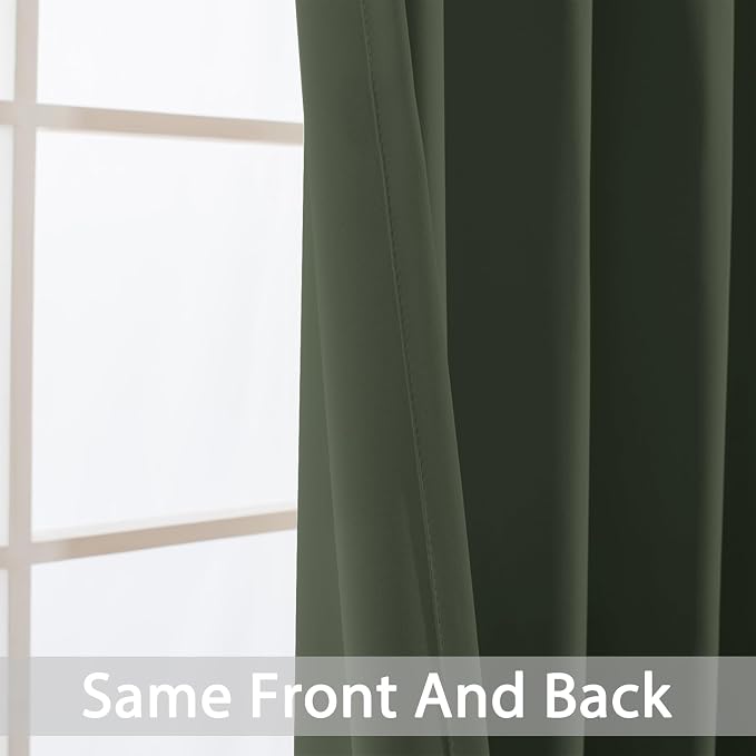 Yakamok Room Darkening Curtains 52x63 inch Length Greyish Green-Living Room | 2 - Image 4