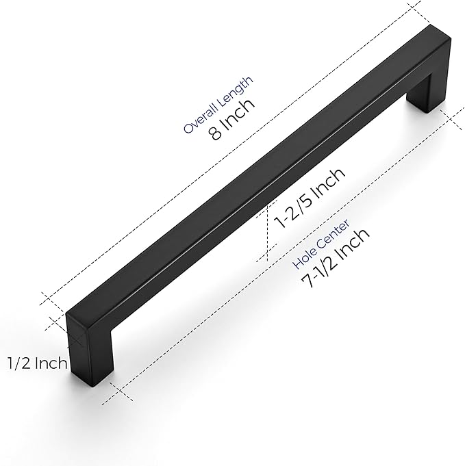 Ravinte 32 Pack Stainless Steel Kitchen Cabinet Handles Matte Black Square Bar Cabinet Pulls Kitchen Drawer Handles Sleek Dresser Drawer Pulls with 7-1/2 inch Hole Centers Flat Black Cabinet Hardware…