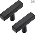 5 Pack Black Cabinet Knobs - Sqaure Bar Cabinet Pulls Matte Black Knobs for Kitchen Drawer Stainless Steel Dresser Pulls for Kitchen Hardware 2in Length Single Hole