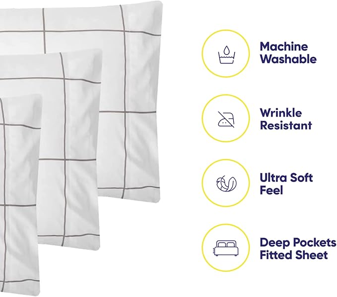 Cal King Size Bed Sheets - 6 Piece 1500 Supreme Collection Fine Brushed Microfiber Deep Pocket California King Sheet Set Bedding - 2 Extra Pillow Cases, Great Value, California King, Window Pane White