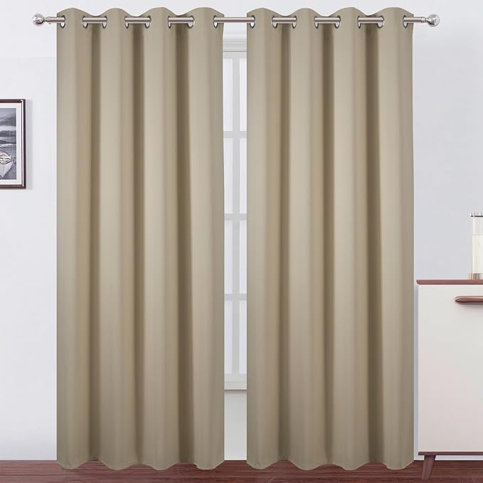 Blackout Curtains 52 x 90 Inch Long Beige Curtains Set of 2 Panels Room by Lemomo