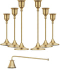 Gold Candleholders for Taper Candlesticks Plus Candle Snuffer – Dining Table Décor Centrepiece - Brass Candelabra Candlestick Holder - Gold Décor for Home Weddings Celebrations Events (Set of 6 Pcs)