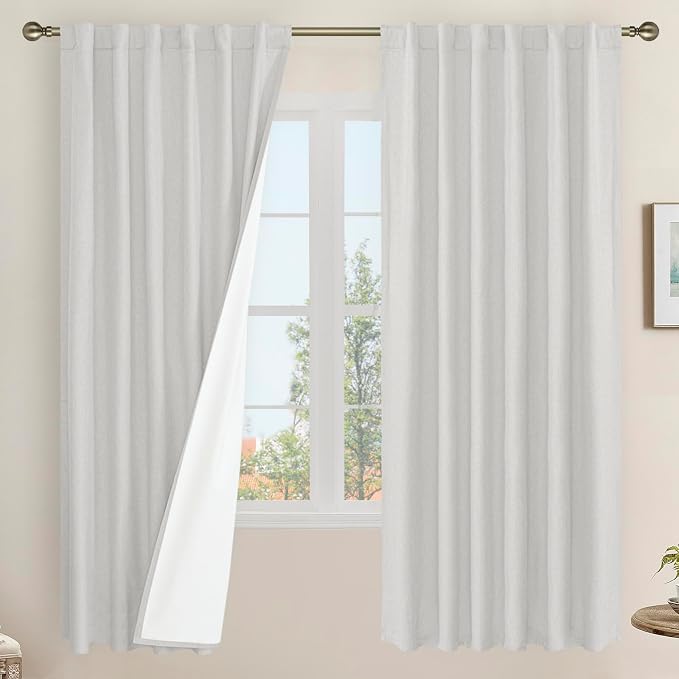 100% Blackout Linen Curtains 72 Inch by LAMIT