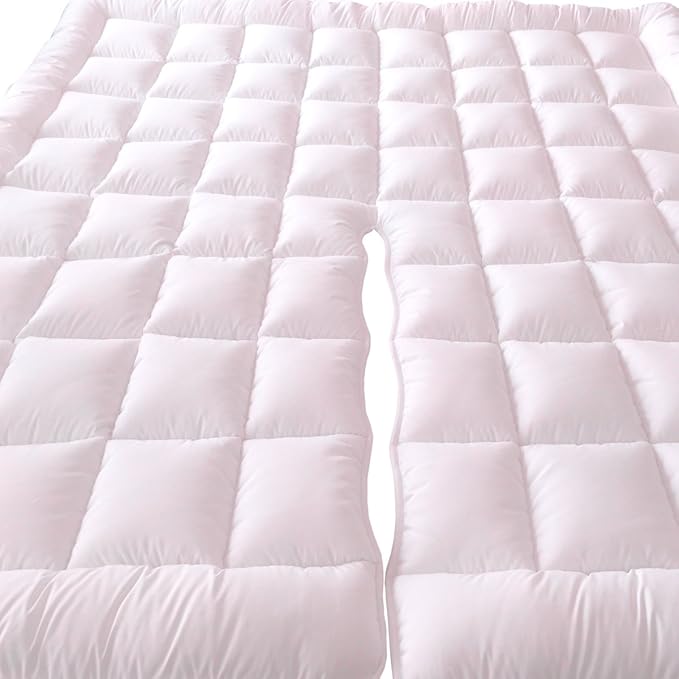 Royal Hotel Bedding Mattress Topper, Top-Split-King, 2 Inches Hypoallergenic Overfilled Down Alternative Anchor Bands Mattress Topper
