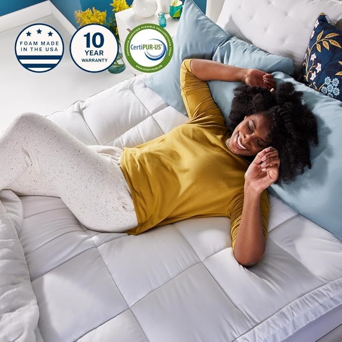 Sleep Innovations Dual Layer 4 Inch Memory Foam Mattress Topper, King Size, Medium Support, 2 Inch Cooling Gel Memory Foam Plus 2 Inch Pillow Top Cover