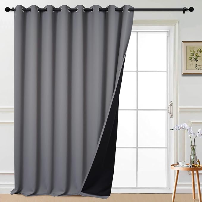 Yakamok Grey 100% Blackout Patio Door Curtain Panels W100 x L108, 1 Panel | by Yakamok