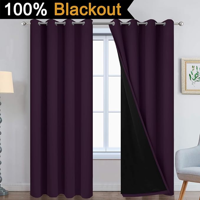Yakamok Dark Purple 100% Blackout Curtains 96 Inches Long 52" Wide 2 Panels | - Image 2