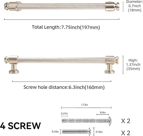 10 Pack 6-1/4" Hole Center(160mm) Brushed Satin Nickel Kitchen Cabinet Handles Knurled Cabinet Pulls Silver Drawer Pulls Kitchen Cabinet Hardware