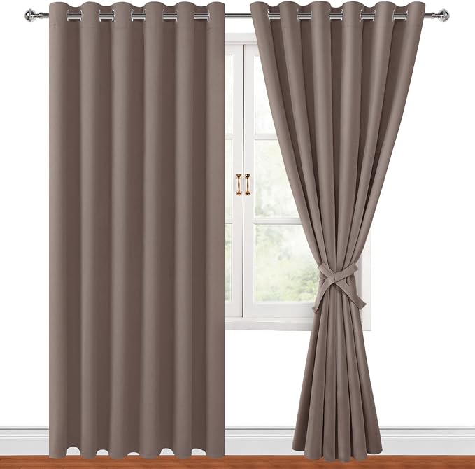 Grommet Blackout Curtains for Bedroom, 70 x 84 Inches, Tan 2 Panels | Thermal by Hiasan