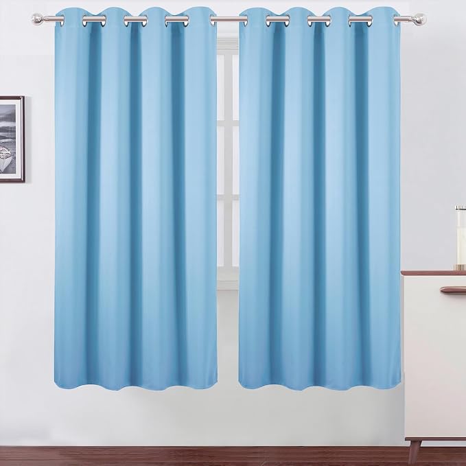 Blackout Curtains 66 x 72 Inch Long Sky Blue Curtains Set of 2 Panels Room by Lemomo