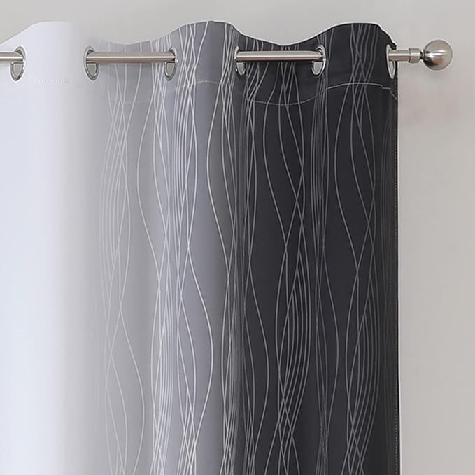Black and Greyish White Ombre Blackout Curtains - Image 4
