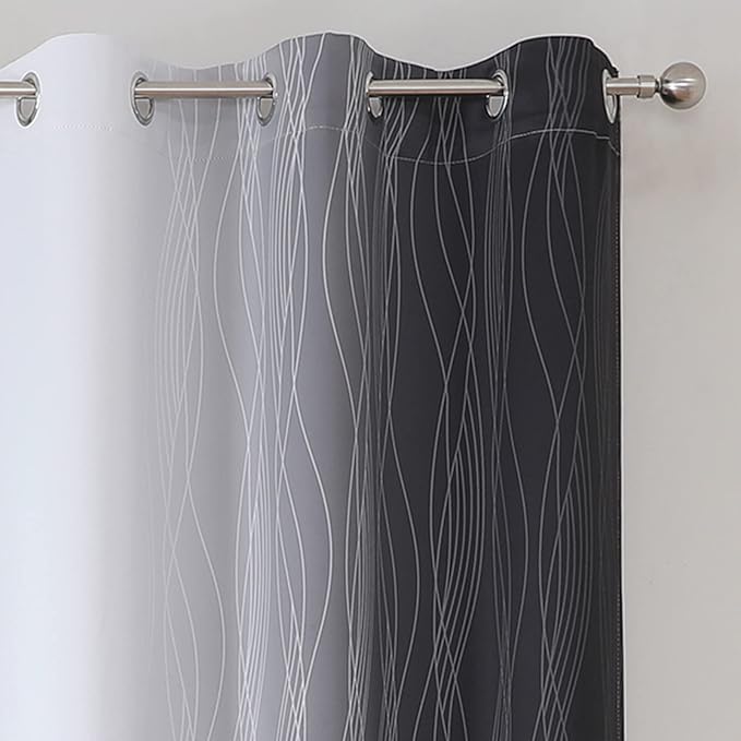 Black and Greyish White Ombre Blackout Curtains - Image 4