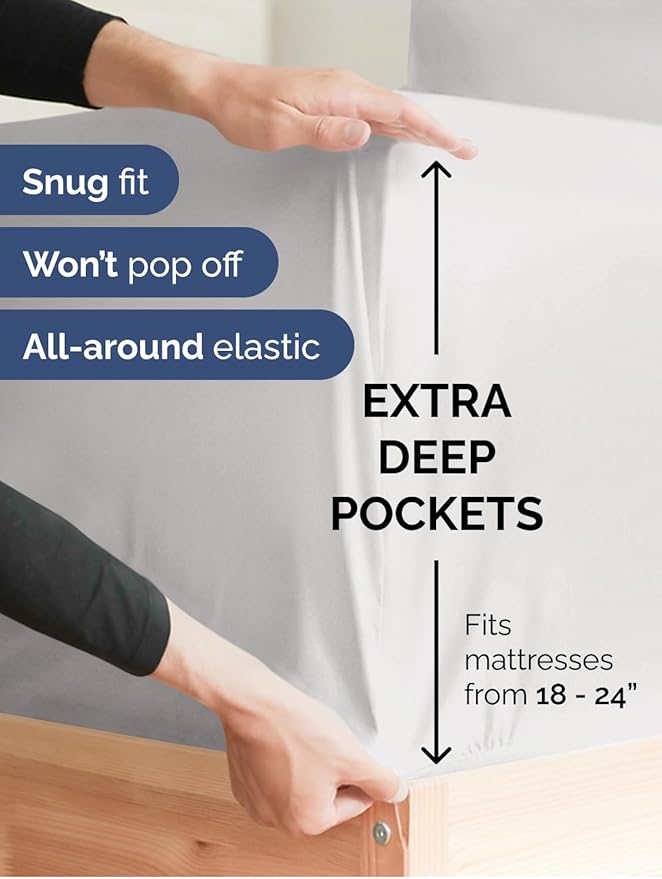 Extra Deep Full Sheet Set - 6 Piece Breathable & Cooling Sheets - Hotel Luxury Bed Sheets Set - Easy & Secure Fit - Soft, Wrinkle Free & Comfy Sheets Set - French Grey Sheet Set w/Extra Deep Pockets