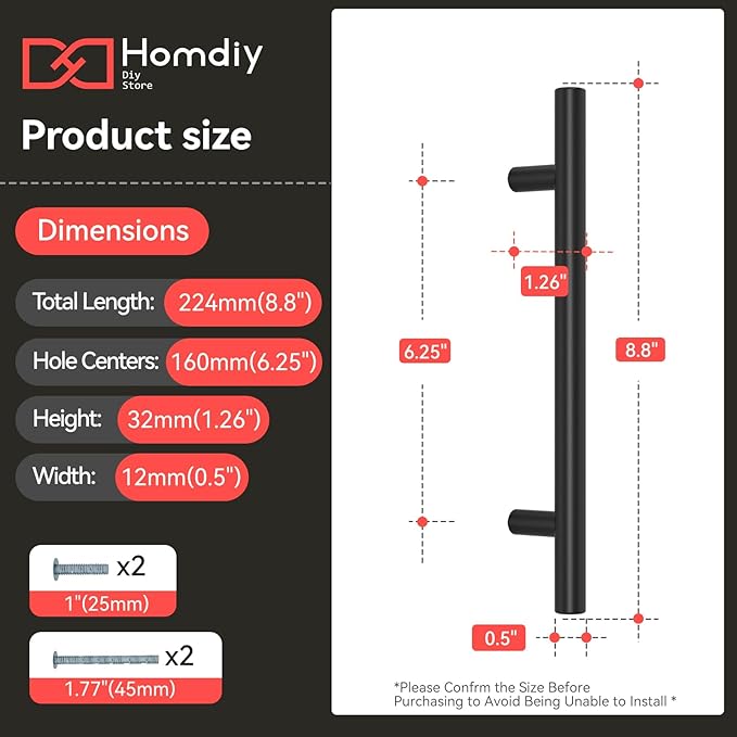 homdiy Black Cabinet Handles 10Pack 6-1/4inch Hole Center Kitchen Drawer Pulls and Knobs Stainless Steel Cabinet Hardware for Bathroom, Cupboard