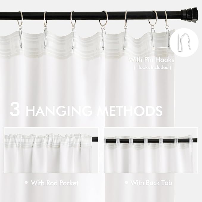 MIULEE Pure White Back Tab Blackout Curtains 52x90 Inch Long 2 Panels Set | Rod - Image 3