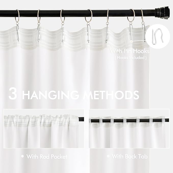 MIULEE Pure White Back Tab Blackout Curtains 52x96 Inch Long 2 Panels Set | Rod - Image 3