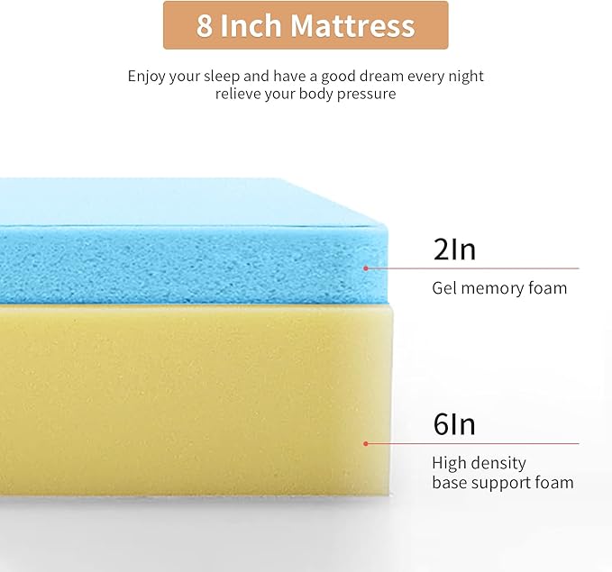 PayLessHere 8 Inch King Gel Memory Foam Mattress Fiberglass Free/CertiPUR-US Certified/Bed-in-a-Box/Cool Sleep & Comfy Support