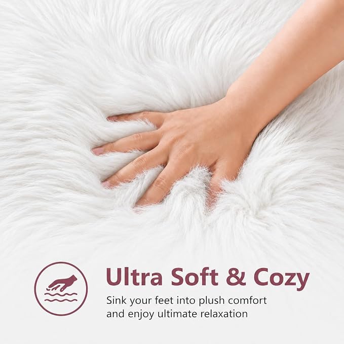 EasyJoy Faux Sheepskin Rug, Fluffy Faux Fur Rug, Ultra Soft Shag Area Rug - Image 3