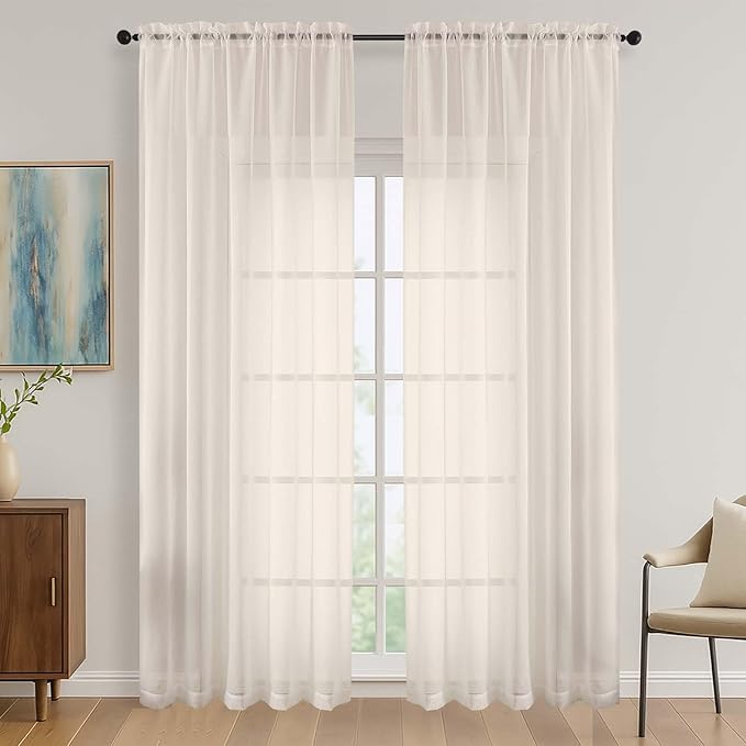 Cream Bedroom Curtains 2 Panel Sets 90 Inch Length, 59 Inch Extra Wide Light by OVZME