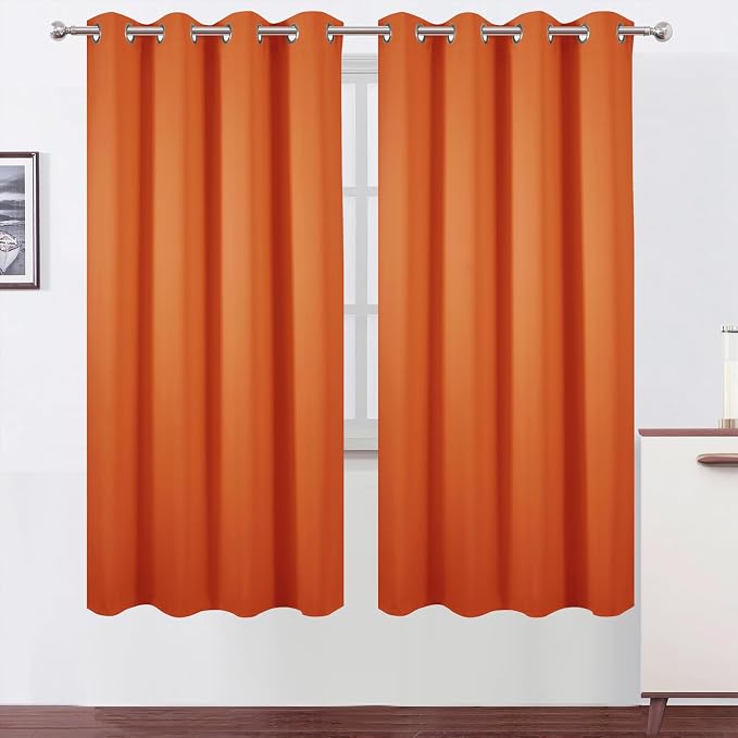 Blackout Curtains 66 x 72 Inch Long Orange Curtains Set of 2 Panels Room by Lemomo