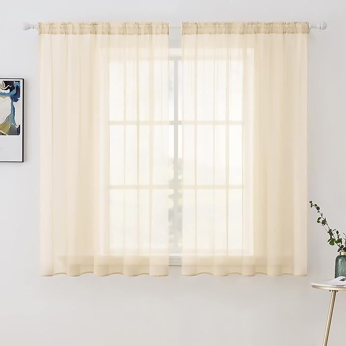 MIULEE Cream Beige Sheer Curtains 54 X 45 Inches, 2 Panels | Solid Color by MIULEE