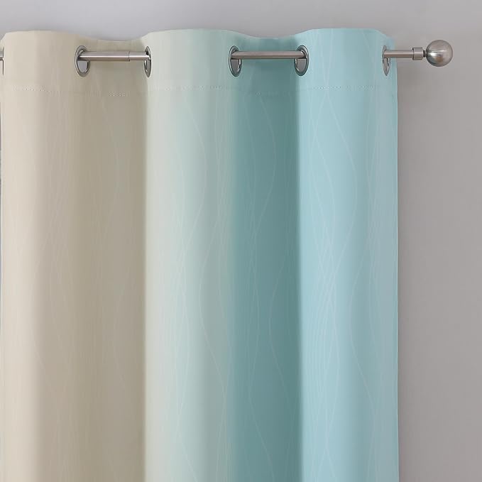 Aqua and Beige Ombre Blackout Curtains 63 Inch - Image 4