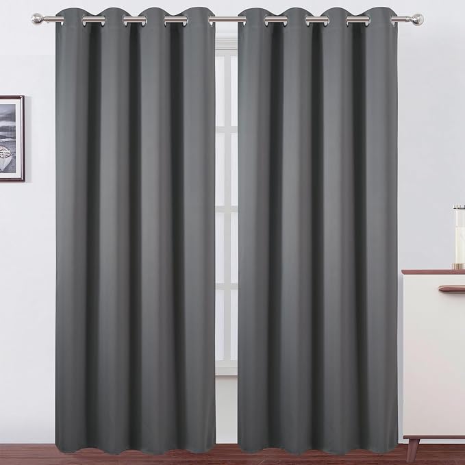 Blackout Curtains 52 x 90 Inch Long Frost Grey Curtains Set of 2 Panels Room by Lemomo