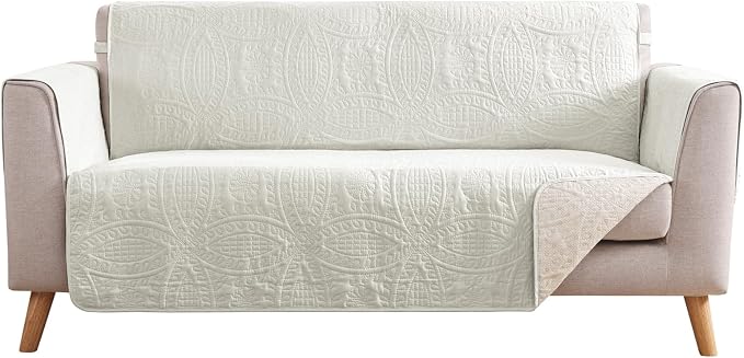 Ivory White Loveseat Couch Cover 2 Cushion Sofa, Water-Repellent Sofa Slipcover by Pamhaven