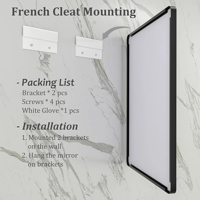 40x30 Black Bathroom Mirror, Matte Framed Bathroom Vanity Mirror for Wall, Modern Rectangle Mirror, Rounded Corners, Tempered Glass (Horizontally/Vertically)