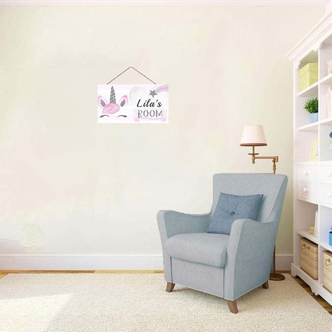 Personalized Cute Unicorn Sign Custom Name Wall Hanging Signs Front Door Decor Home Decorative Door Decor for Kids Room Boys Girls Room Baby Bedroom