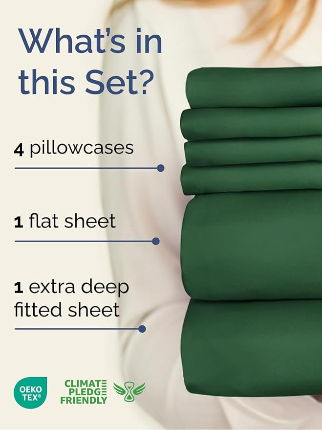 Extra Deep King Sheet Set - 6 Piece Breathable and Cooling Sheets - Hotel Luxury Bed Sheets Set - Easy Fit - Soft, Wrinkle Free and Comfy Sheets Set - Emerald Green Sheet Set with Extra Deep Pockets