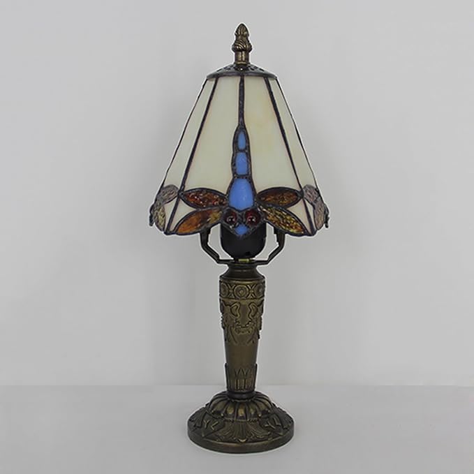 Tiffany Small Table Lamp 3-Way Color Temperatures Dragonfly Stained Glass Table Lamps for Living Room, Bedroom Bedside Nightstand Night Light Home Office Desk Lamp+LED Bulb,6X6X12.5Inch