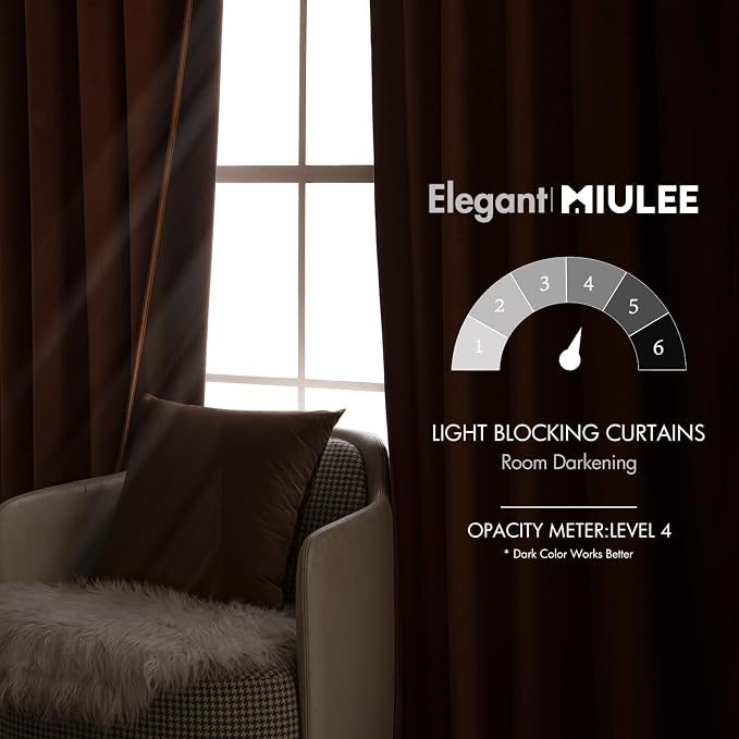 MIULEE Velvet Curtains 52x84 inches 2 Panels Gold Brown Blackout Curtains | - Image 5
