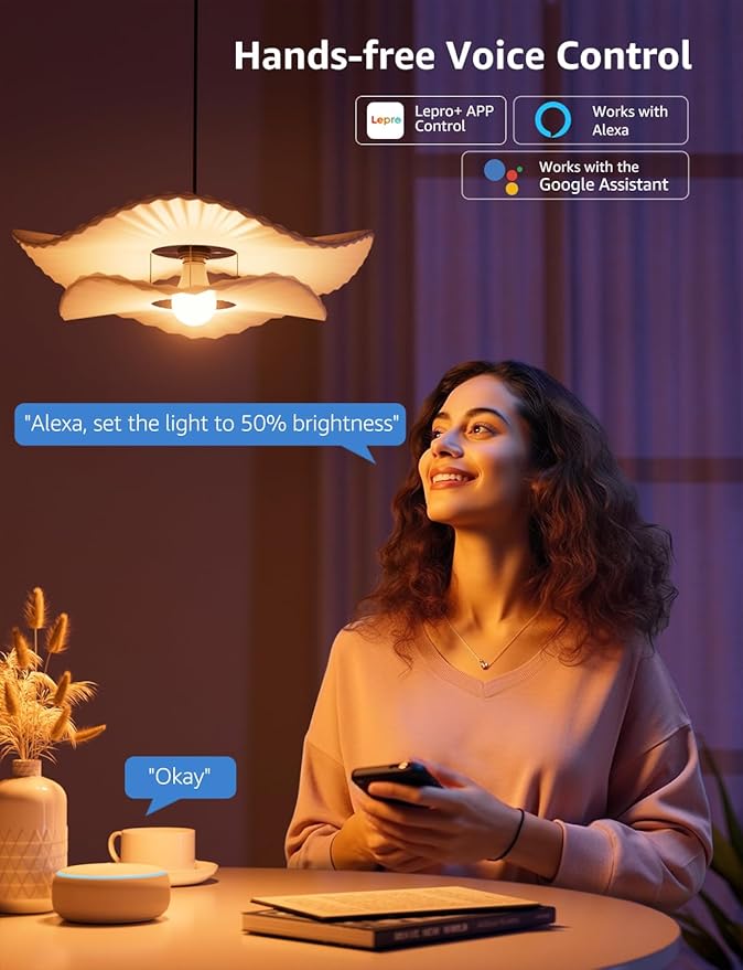 Lepro B1 AI Smart Light Bulbs - WiFi & Bluetooth RGBWW Color Changing LED Bulb Works with Alexa & Google Assistant, Personalized Al Lighting Designer, AI Voice Control, Music Sync, 2.4GHz Only, 2 Pack