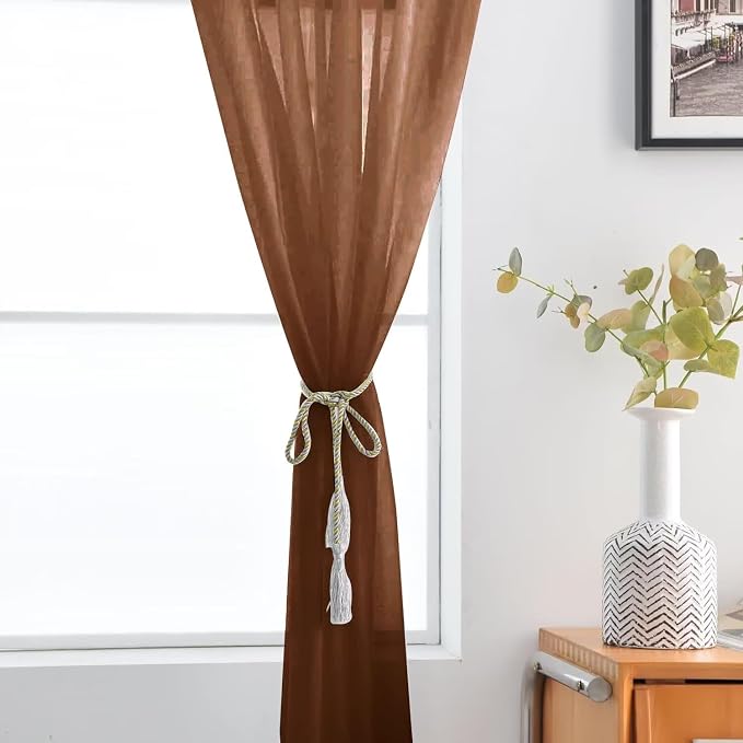 SpaceDresser Basic Rod Pocket Sheer Voile Window Curtain Panels Brown 1 Pair 2 - Image 4