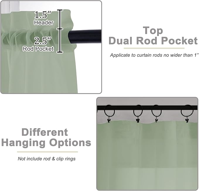Sage Green Sheer Curtain for Bedroom Living Room 78 Inches Long 2 Panels Set - Image 4
