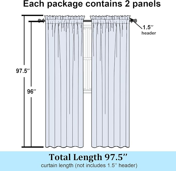 Simplebrand Lemon Sheer Curtains 96 Inches Long, Light Filtering Rod Pocket - Image 8
